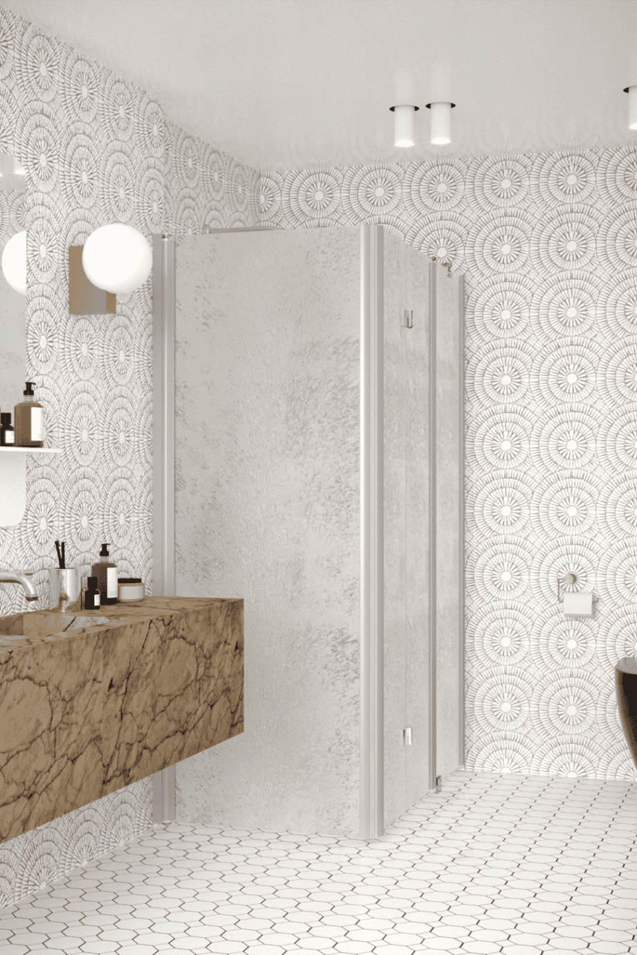 Shower enclosure Hietakari Infinia 258, aluminium frame, Chinchilla patterned glass Shower enclosure Hietakari Infinia 258, aluminium frame, Chinchilla patterned glass