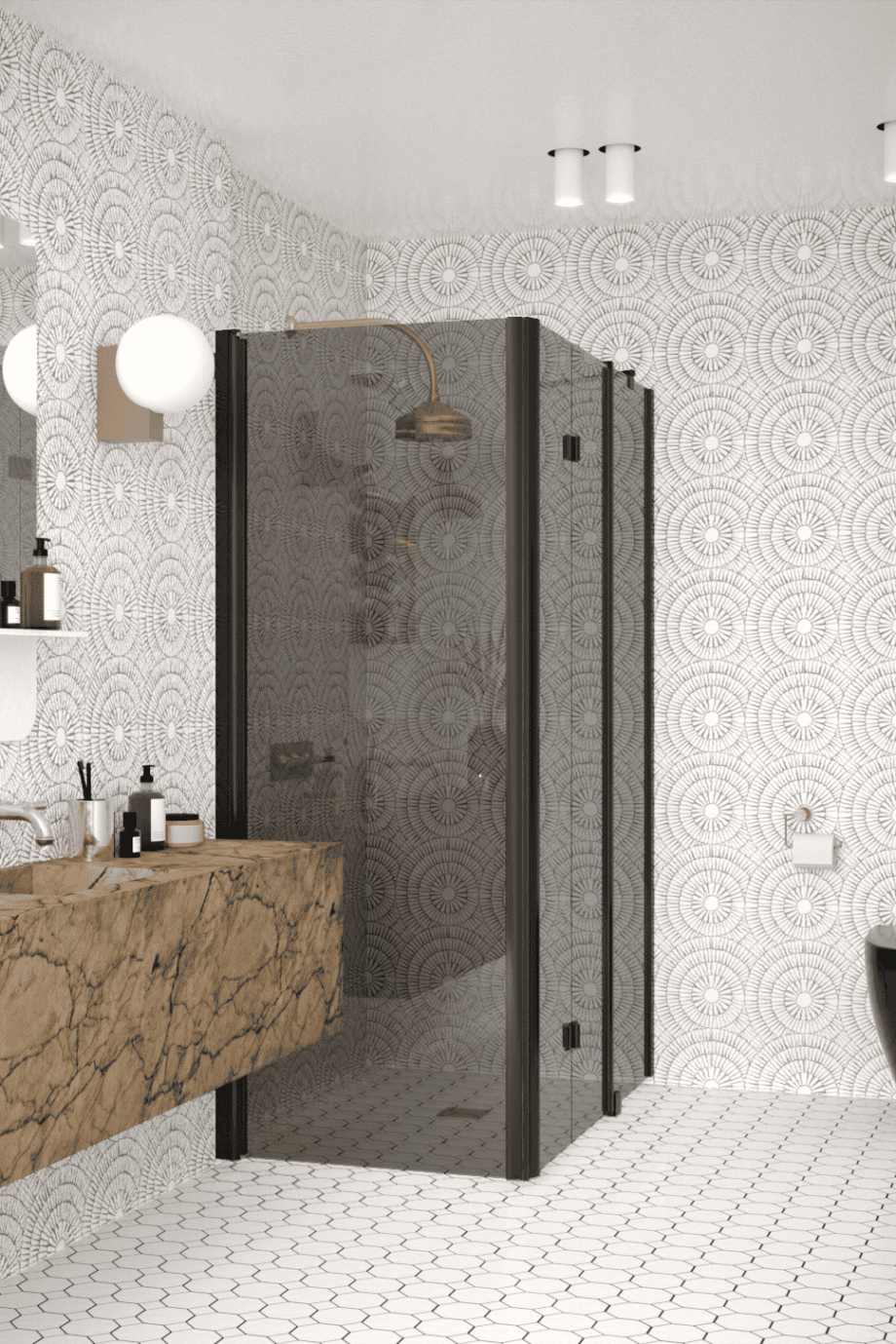 Shower enclosure Hietakari Infinia 258, black frame, grey tinted glass Shower enclosure Hietakari Infinia 258, black frame, grey tinted glass