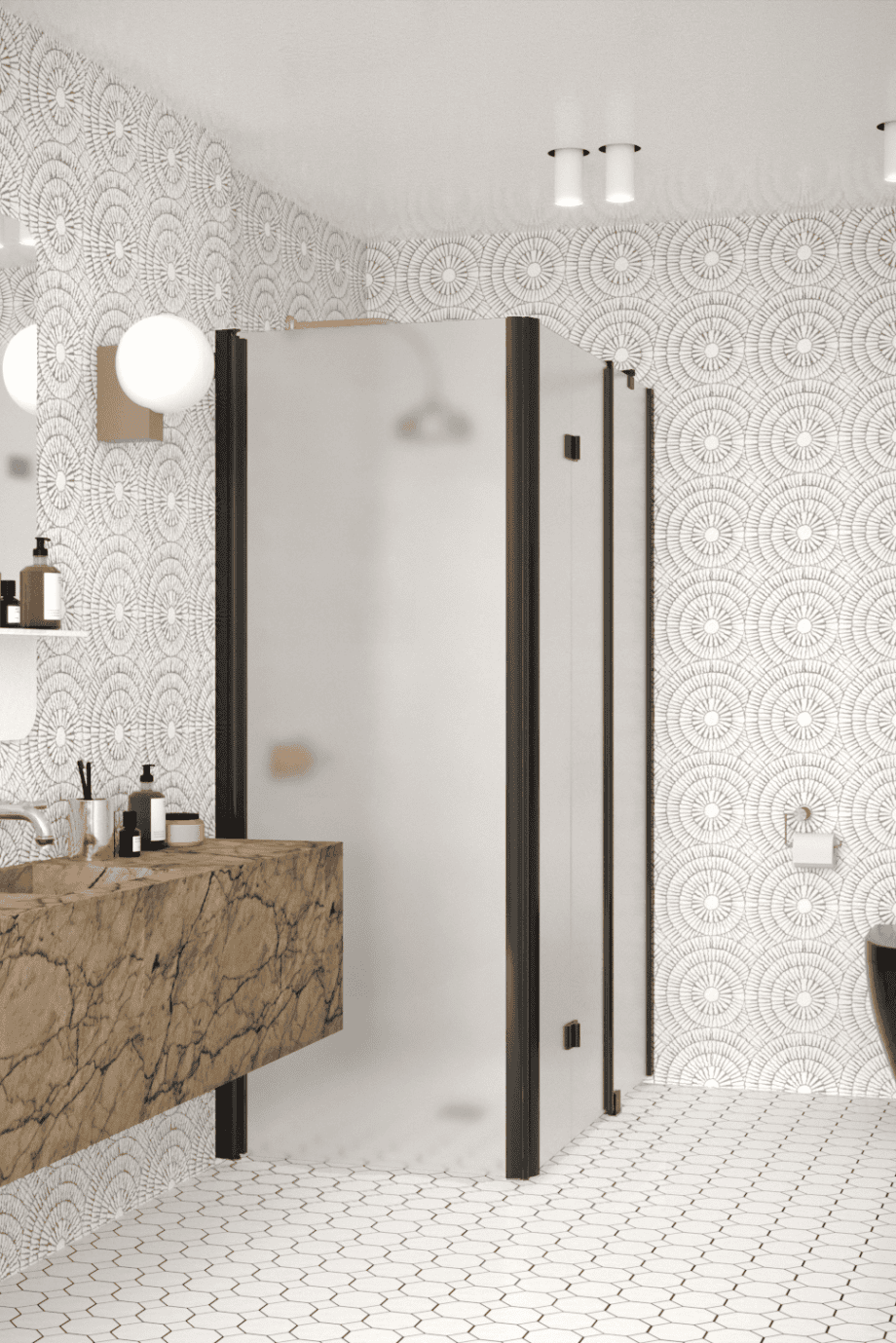Shower enclosure Hietakari Infinia 258, black frame, satin frosted glass Shower enclosure Hietakari Infinia 258, black frame, satin frosted glass