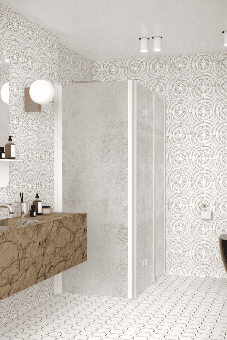 Shower enclosure Hietakari Infinia 258, white frame, Chinchilla patterned glass Shower enclosure Hietakari Infinia 258, white frame, Chinchilla patterned glass
