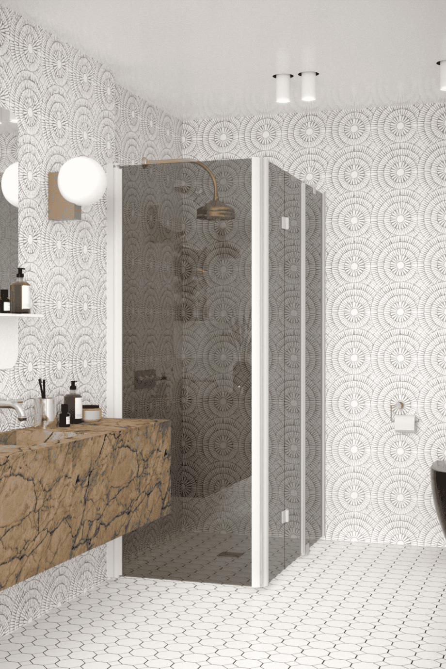 Shower enclosure Hietakari Infinia 258, white frame, grey tinted glass Shower enclosure Hietakari Infinia 258, white frame, grey tinted glass