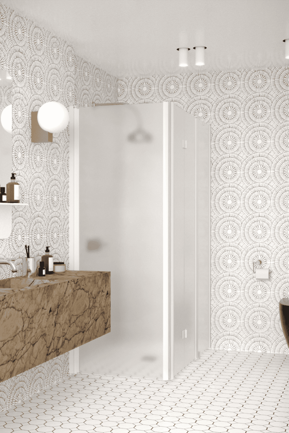 Shower enclosure Hietakari Infinia 258, white frame, satin frosted glass Shower enclosure Hietakari Infinia 258, white frame, satin frosted glass