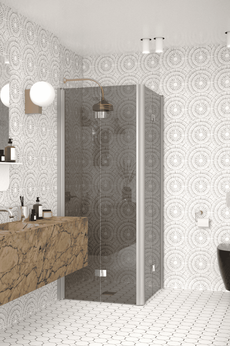 Shower enclosure Hietakari Infinia 259, aluminium frame, grey tinted glass Shower enclosure Hietakari Infinia 259, aluminium frame, grey tinted glass