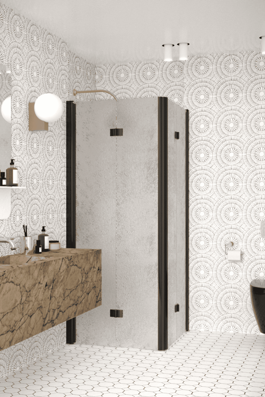 Shower enclosure Hietakari Infinia 259, black frame, Chinchilla patterned glass Shower enclosure Hietakari Infinia 259, black frame, Chinchilla patterned glass