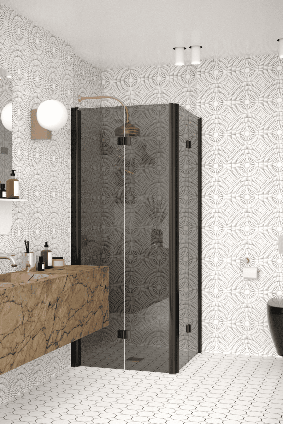 Shower enclosure Hietakari Infinia 259, black frame, grey tinted glass Shower enclosure Hietakari Infinia 259, black frame, grey tinted glass