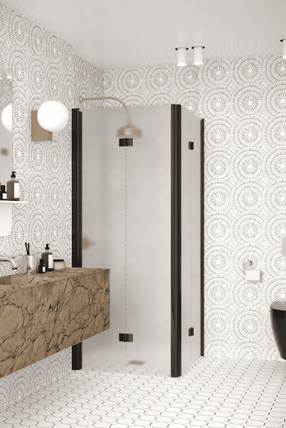 Shower enclosure Hietakari Infinia 259, black frame, satin frosted glass Shower enclosure Hietakari Infinia 259, black frame, satin frosted glass