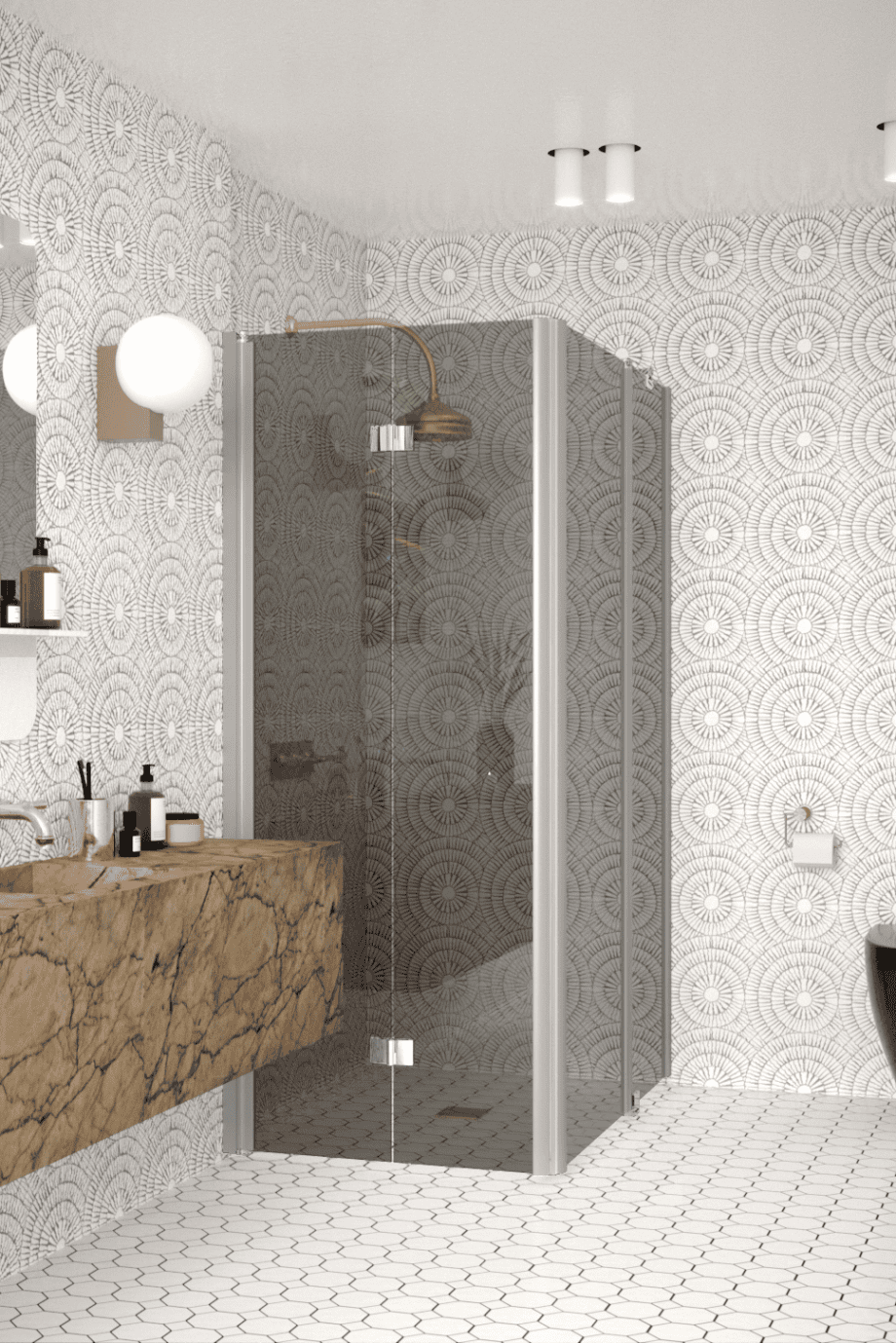 Shower enclosure Hietakari Infinia 260, aluminium frame, grey tinted glass Shower enclosure Hietakari Infinia 260, aluminium frame, grey tinted glass