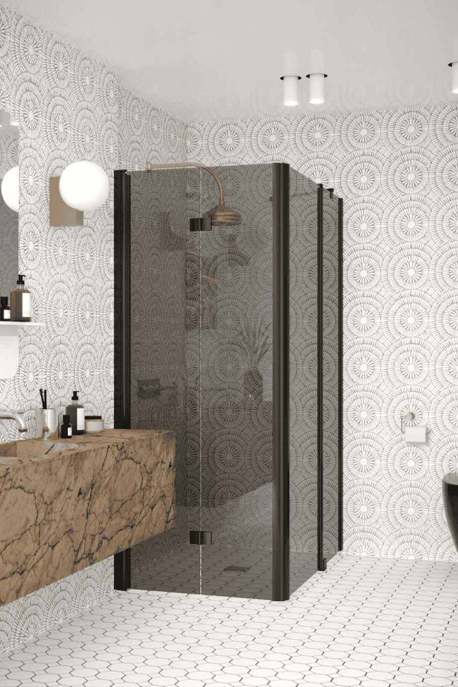 Shower enclosure Hietakari Infinia 260, black frame, grey tinted glass Shower enclosure Hietakari Infinia 260, black frame, grey tinted glass