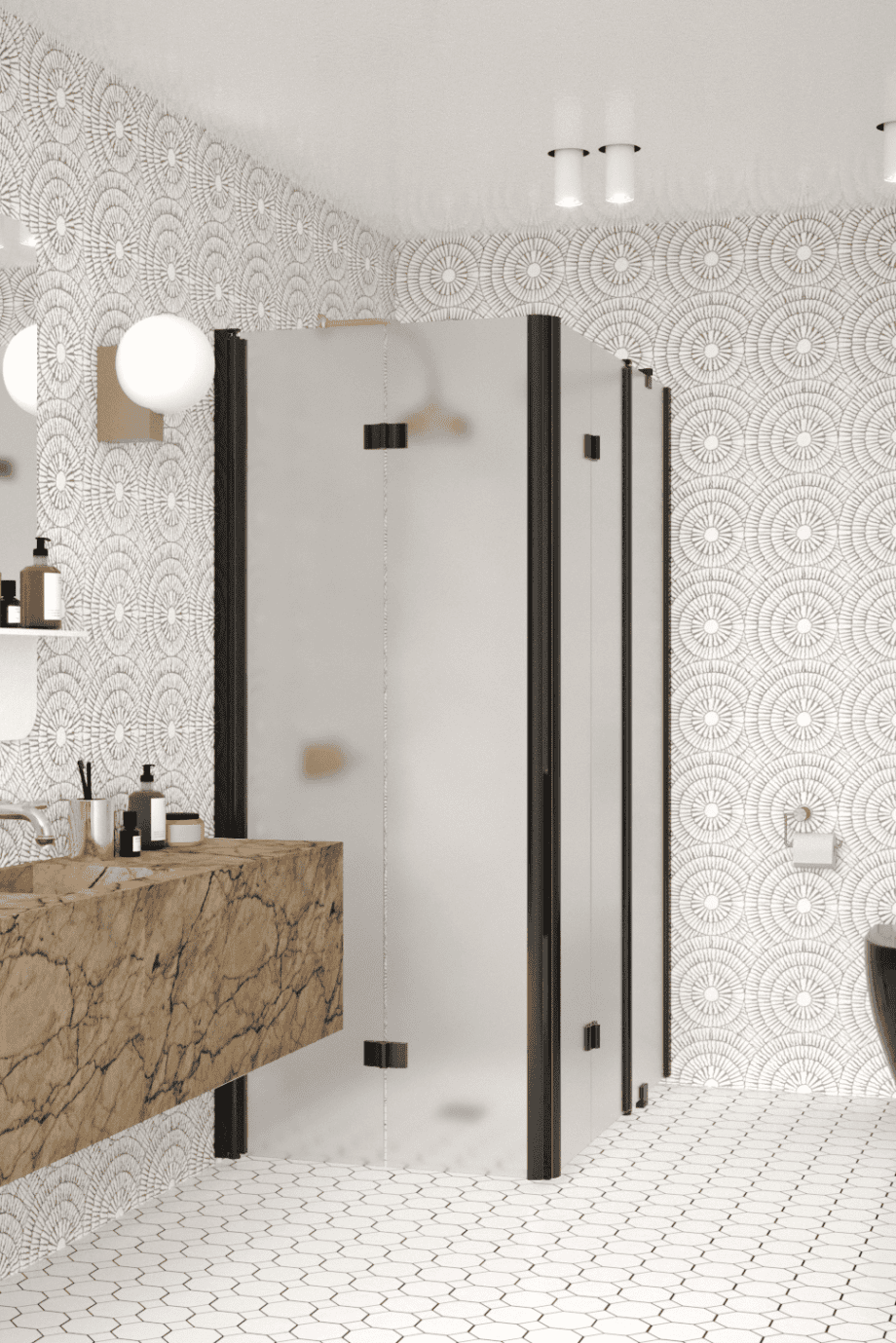 Shower enclosure Hietakari Infinia 261, black frame, satin frosted glass Shower enclosure Hietakari Infinia 261, black frame, satin frosted glass