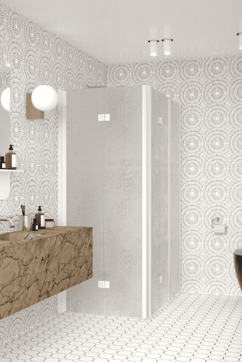 Shower enclosure Hietakari Infinia 261, white frame, Chinchilla patterned glass Shower enclosure Hietakari Infinia 261, white frame, Chinchilla patterned glass