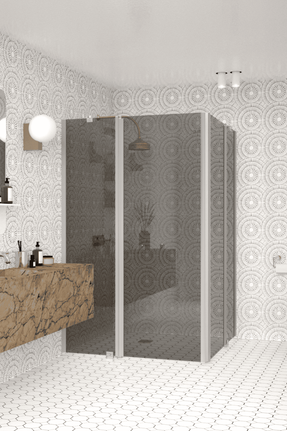 Shower enclosure Hietakari Infinia 262, aluminium frame, grey tinted glass Shower enclosure Hietakari Infinia 262, aluminium frame, grey tinted glass