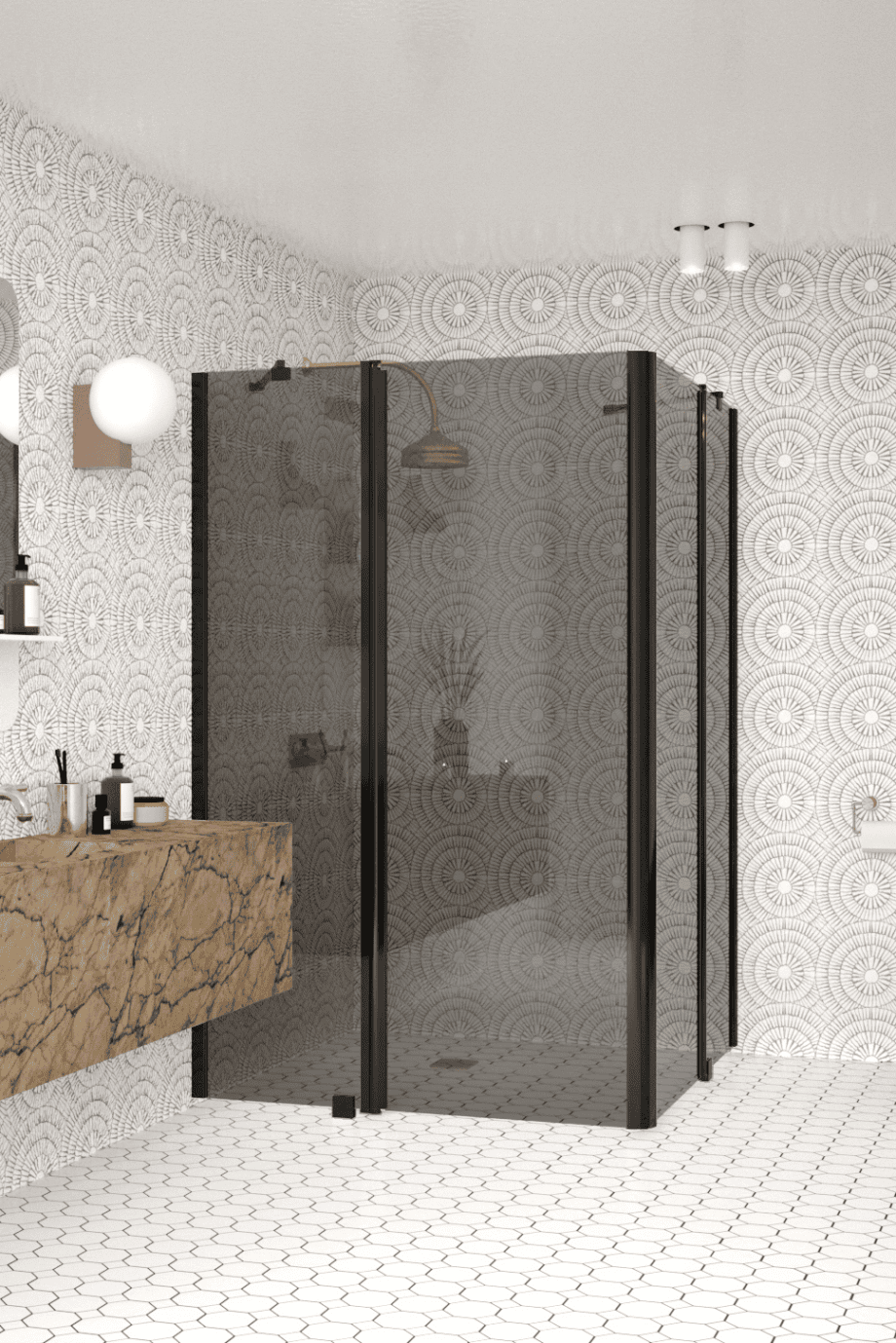 Shower enclosure Hietakari Infinia 262, black frame, grey tinted glass Shower enclosure Hietakari Infinia 262, black frame, grey tinted glass