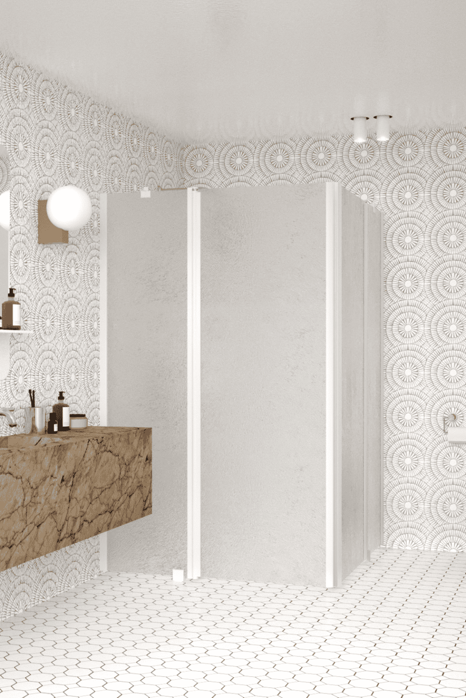 Shower enclosure Hietakari Infinia 262, white frame, Chinchilla patterned glass Shower enclosure Hietakari Infinia 262, white frame, Chinchilla patterned glass