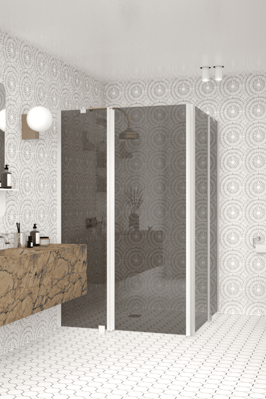 Shower enclosure Hietakari Infinia 262, white frame, grey tinted glass Shower enclosure Hietakari Infinia 262, white frame, grey tinted glass