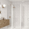 Shower enclosure Hietakari Infinia 262, white frame, clear glass Shower enclosure Hietakari Infinia 262, hinged door with fixed part + hinged door with fixed part