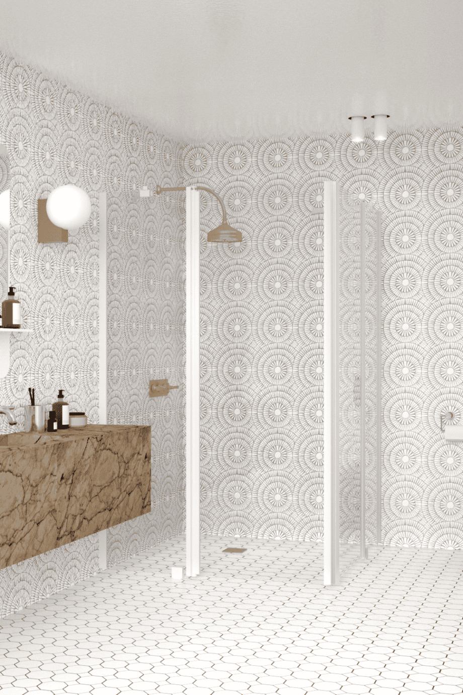 Shower enclosure Hietakari Infinia 262, white frame, clear glass Shower enclosure Hietakari Infinia 262, hinged door with fixed part + hinged door with fixed part