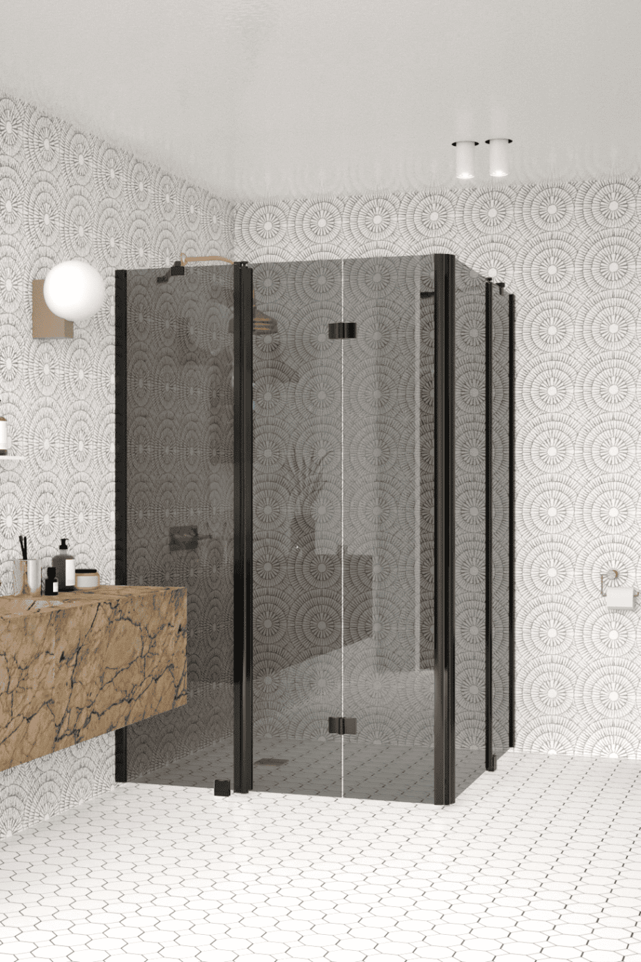 Shower enclosure Hietakari Infinia 263, black frame, grey tinted glass Shower enclosure Hietakari Infinia 263, black frame, grey tinted glass
