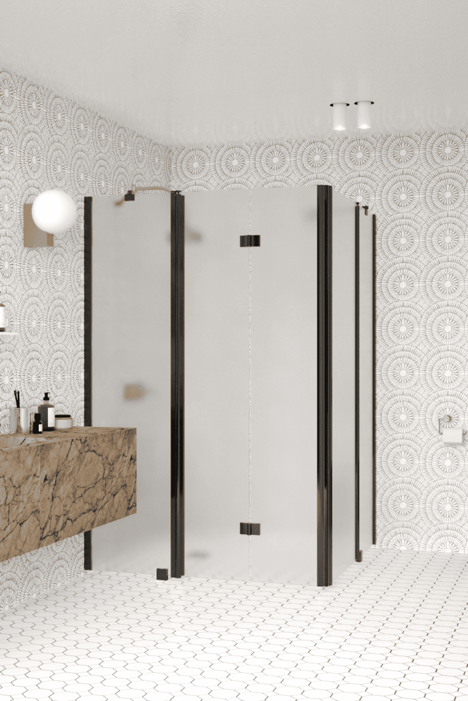 Shower enclosure Hietakari Infinia 263, black frame, satin frosted glass Shower enclosure Hietakari Infinia 263, black frame, satin frosted glass