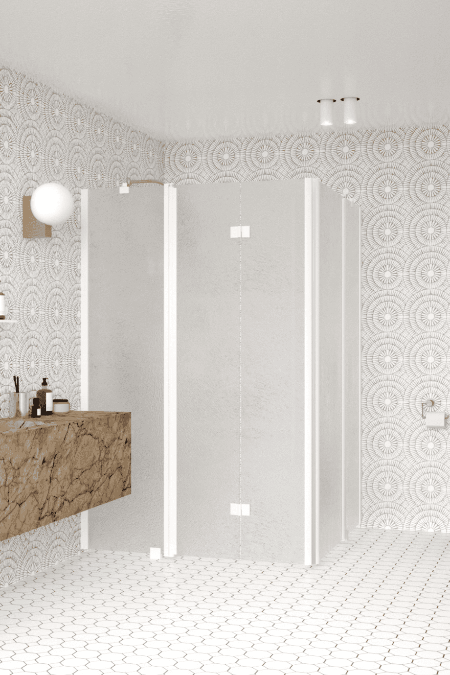 Shower enclosure Hietakari Infinia 263, white frame, Chinchilla patterned glass Shower enclosure Hietakari Infinia 263, white frame, Chinchilla patterned glass