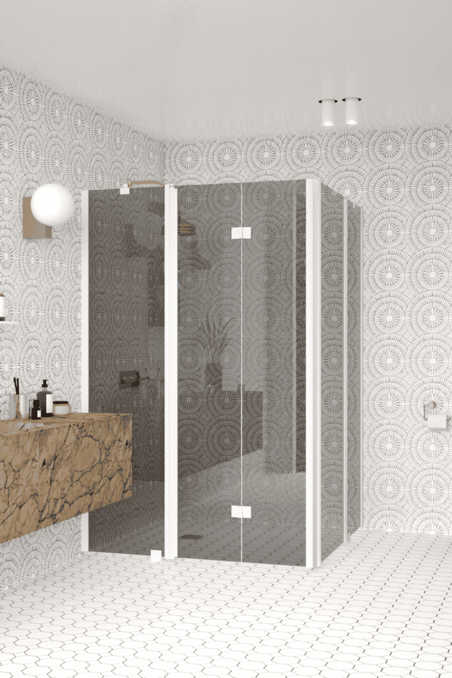 Shower enclosure Hietakari Infinia 263, white frame, grey tinted glass Shower enclosure Hietakari Infinia 263, white frame, grey tinted glass