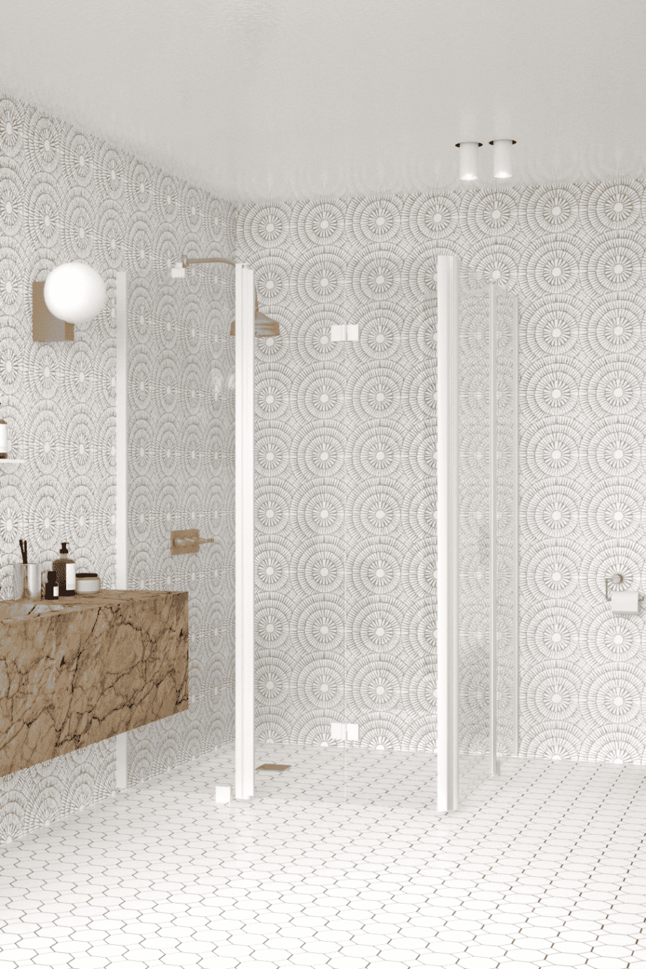 Shower enclosure Hietakari Infinia 263, white frame, clear glass Shower enclosure Hietakari Infinia 263, hinged door with fixed part + folding door with fixed part