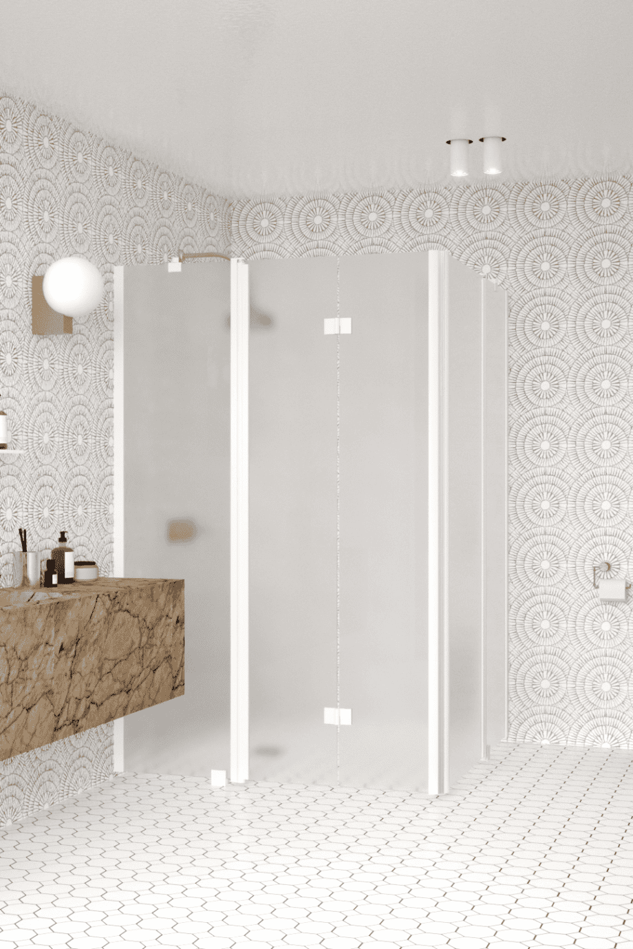 Shower enclosure Hietakari Infinia 263, white frame, satin frosted glass Shower enclosure Hietakari Infinia 263, white frame, satin frosted glass