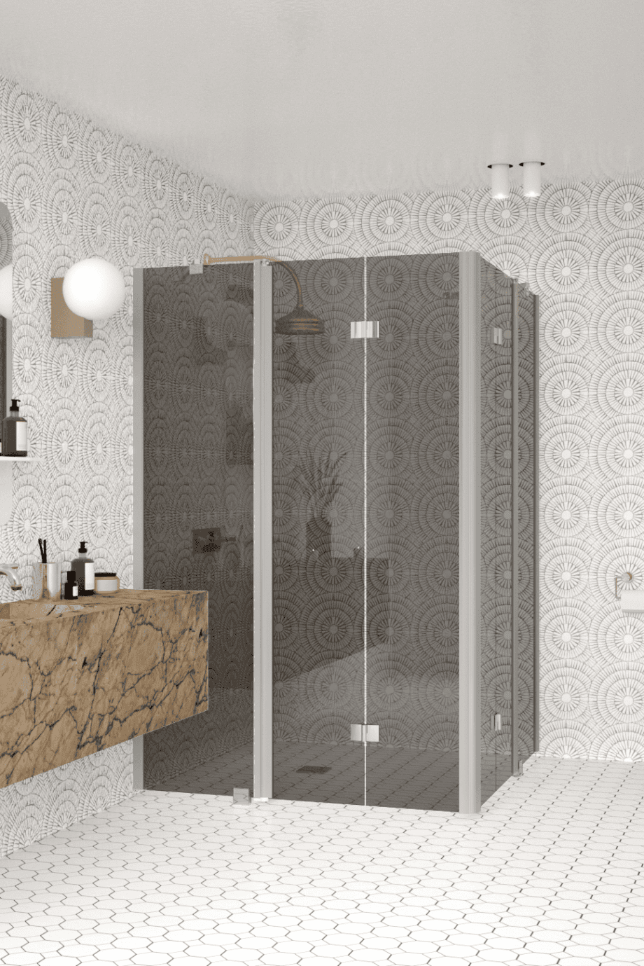 Shower enclosure Hietakari Infinia 264, aluminium frame, grey tinted glass Shower enclosure Hietakari Infinia 264, aluminium frame, grey tinted glass