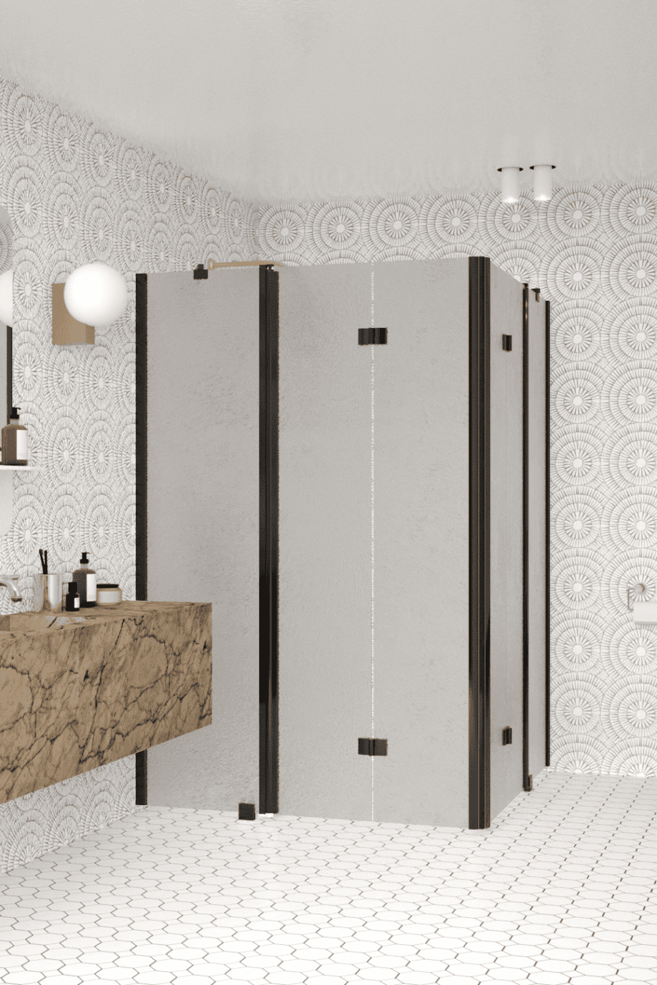 Shower enclosure Hietakari Infinia 264, black frame, Chinchilla patterned glass Shower enclosure Hietakari Infinia 264, black frame, Chinchilla patterned glass