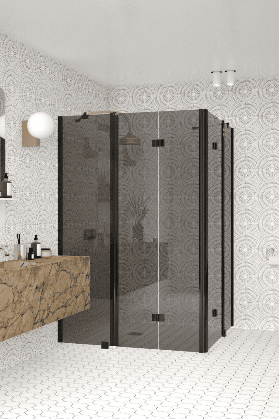 Shower enclosure Hietakari Infinia 264, black frame, grey tinted glass Shower enclosure Hietakari Infinia 264, black frame, grey tinted glass