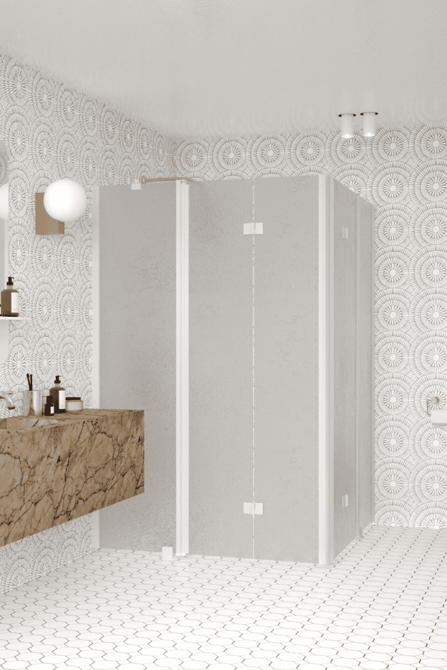 Shower enclosure Hietakari Infinia 264, white frame, Chinchilla patterned glass Shower enclosure Hietakari Infinia 264, white frame, Chinchilla patterned glass