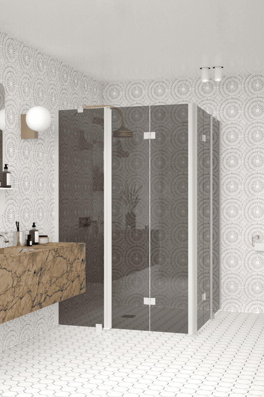 Shower enclosure Hietakari Infinia 264, white frame, grey tinted glass Shower enclosure Hietakari Infinia 264, white frame, grey tinted glass