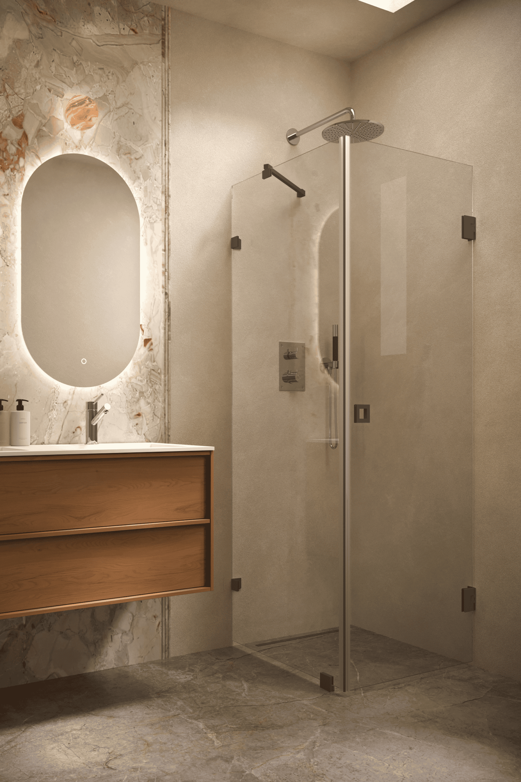 Shower enclosure Hietakari Vetro 540, Cocoa fittings, clear glass Shower enclosure Hietakari Vetro 540, Cocoa fittings, clear glass