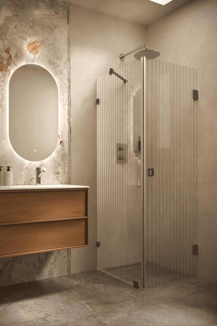 Shower enclosure Hietakari Vetro 540, Cocoa fittings, reeded glass Shower enclosure Hietakari Vetro 540, Cocoa fittings, reeded glass