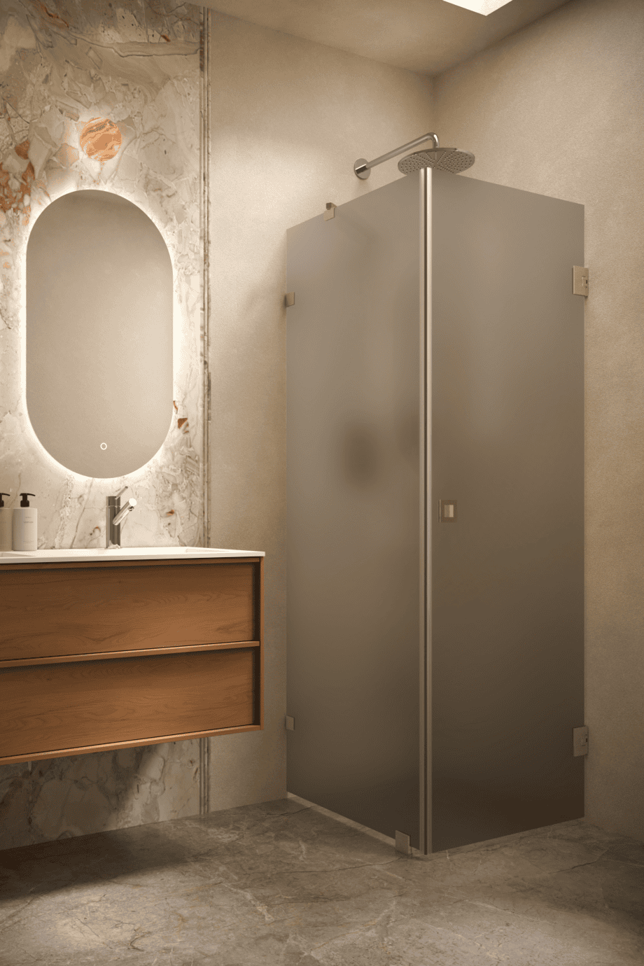 Shower enclosure Hietakari Vetro 540, brass fittings, grey satin glass Shower enclosure Hietakari Vetro 540, brass fittings, grey satin glass