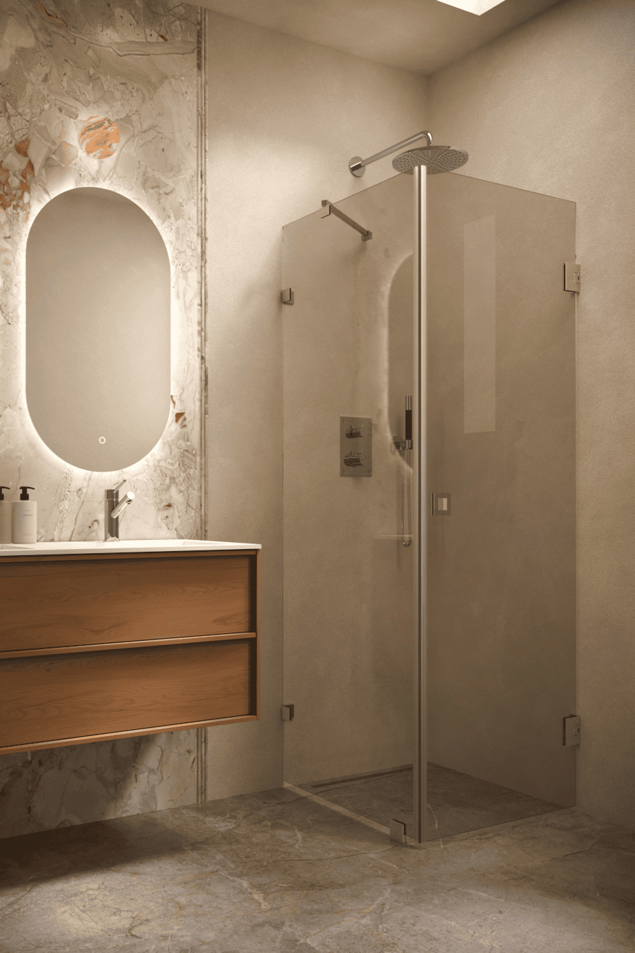 Shower enclosure Hietakari Vetro 540, brass fittings, bronze tinted glass Shower enclosure Hietakari Vetro 540, brass fittings, bronze tinted glass