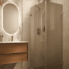 Shower enclosure Hietakari Vetro 540, brass fittings, brown reeded glass Shower enclosure Hietakari Vetro 540, brass fittings, brown reeded glass