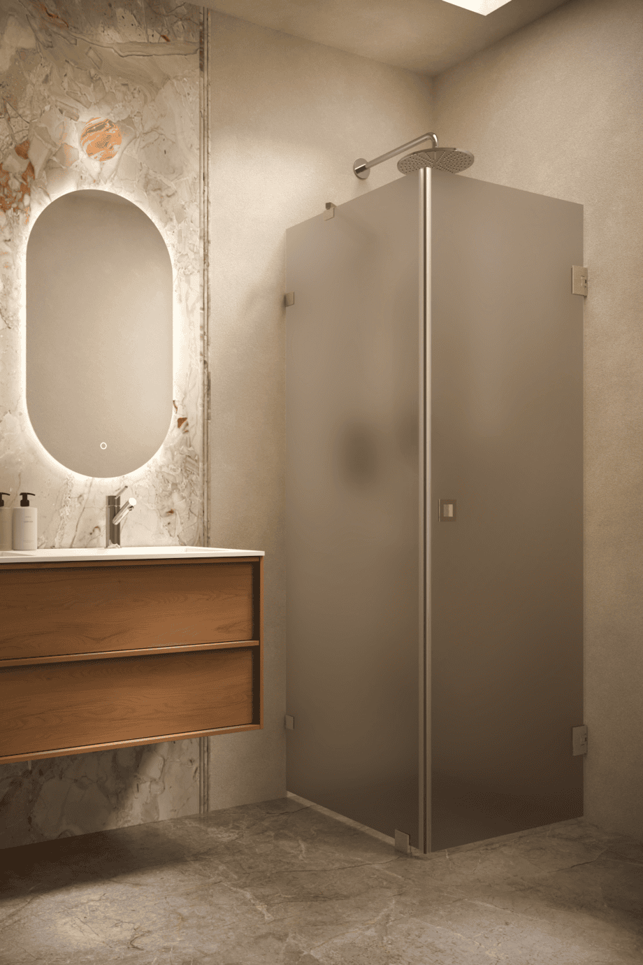 Shower enclosure Hietakari Vetro 540, brass fittings, brown satin glass Shower enclosure Hietakari Vetro 540, brass fittings, brown satin glass