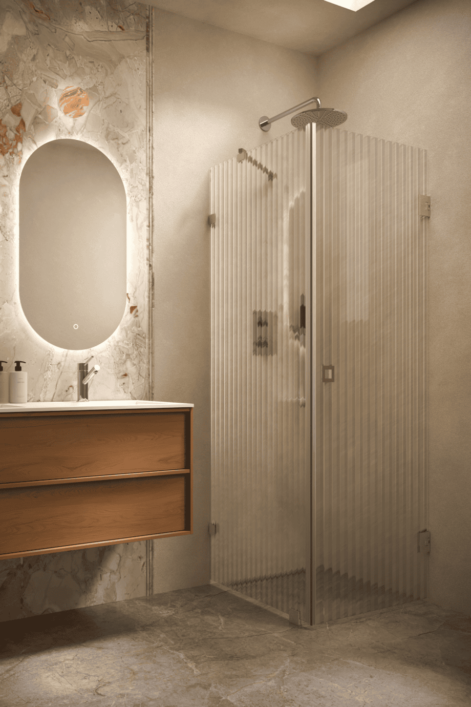 Shower enclosure Hietakari Vetro 540, brass fittings, reeded glass Shower enclosure Hietakari Vetro 540, brass fittings, reeded glass