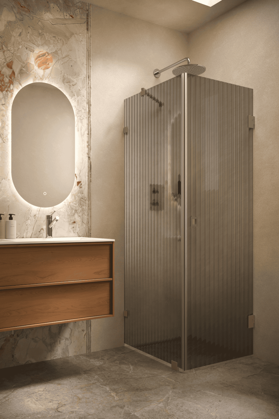 Shower enclosure Hietakari Vetro 540, Mocha fittings, grey reeded glass Shower enclosure Hietakari Vetro 540, Mocha fittings, grey reeded glass