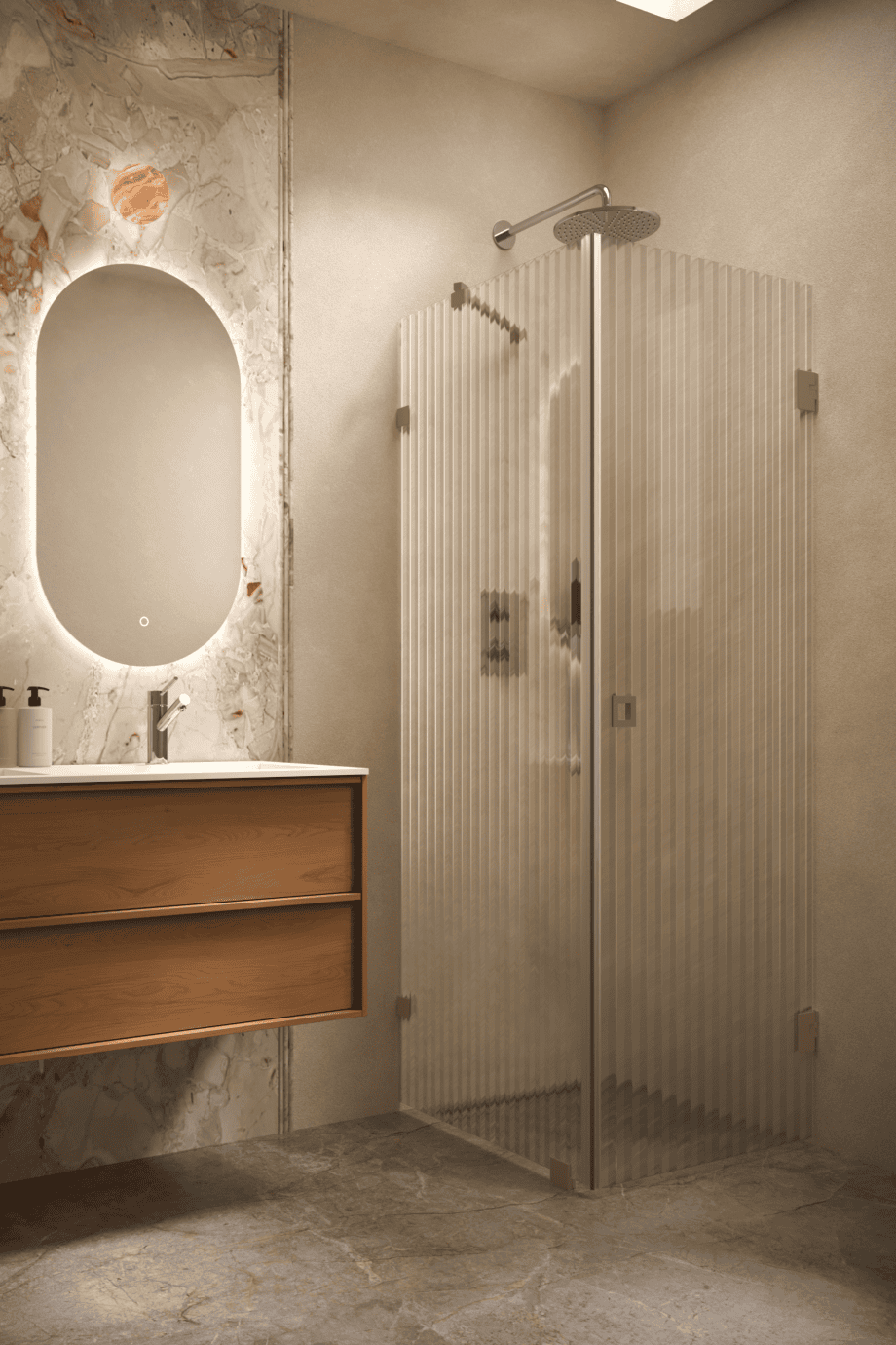 Shower enclosure Hietakari Vetro 540, Mocha fittings, reeded glass Shower enclosure Hietakari Vetro 540, Mocha fittings, reeded glass