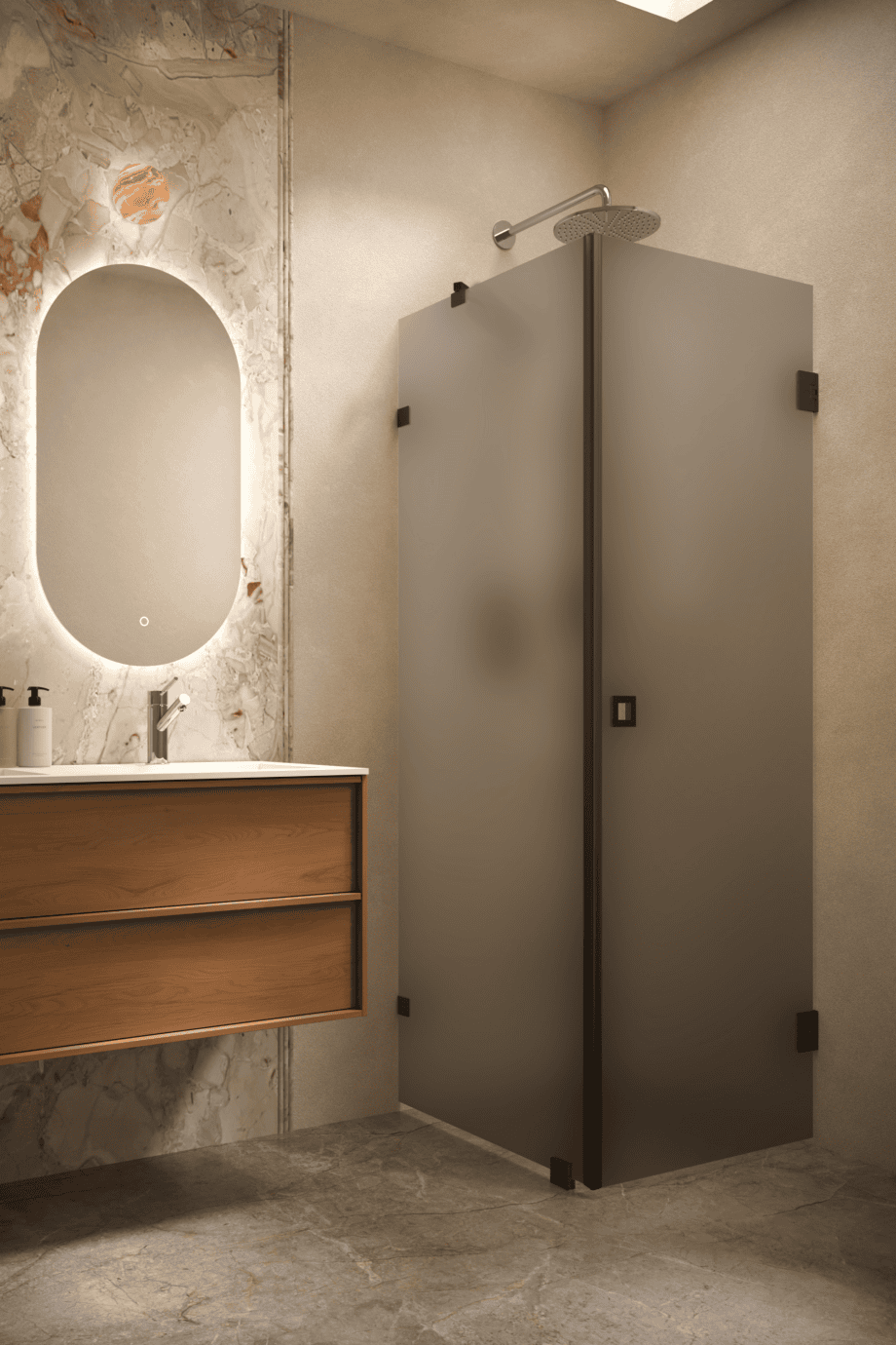 Shower enclosure Hietakari Vetro 540, black fittings, grey satin glass Shower enclosure Hietakari Vetro 540, black fittings, grey satin glass