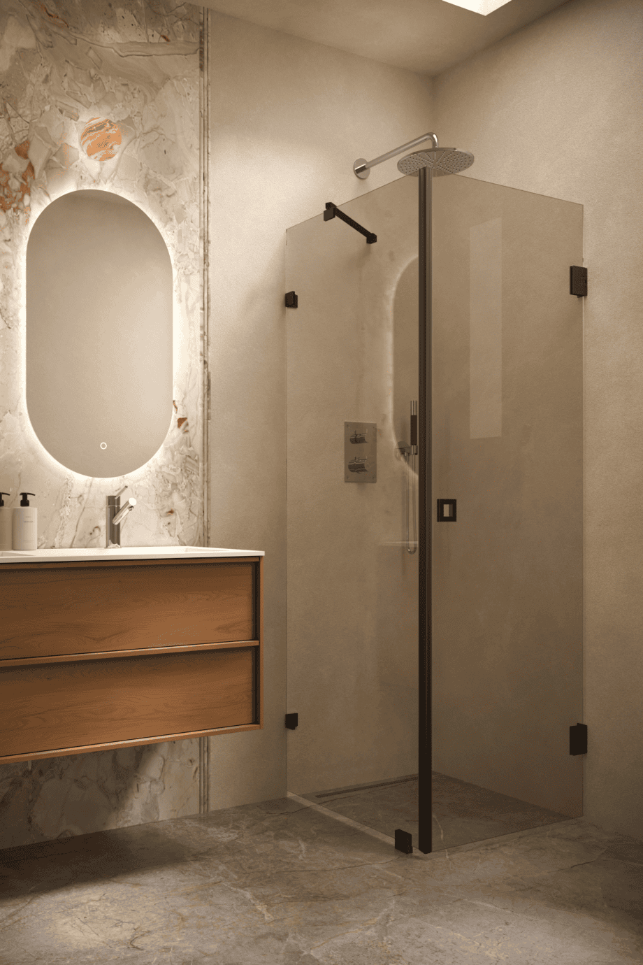 Shower enclosure Hietakari Vetro 540, black fittings, bronze tinted glass Shower enclosure Hietakari Vetro 540, black fittings, bronze tinted glass