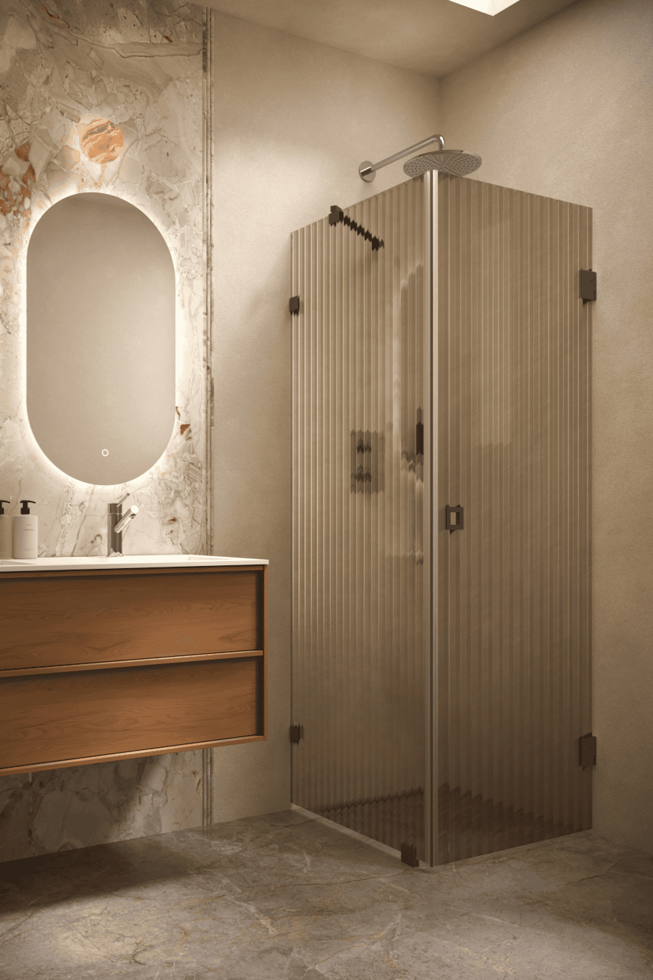 Shower enclosure Hietakari Vetro 540, black fittings, brown reeded glass Shower enclosure Hietakari Vetro 540, black fittings, brown reeded glass