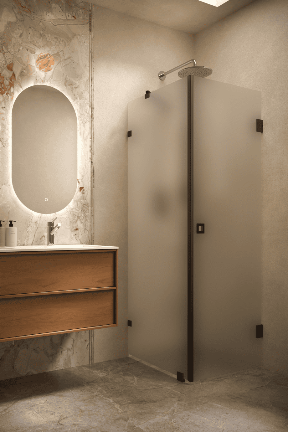 Shower enclosure Hietakari Vetro 540, black fittings, satin frosted glass Shower enclosure Hietakari Vetro 540, black fittings, satin frosted glass