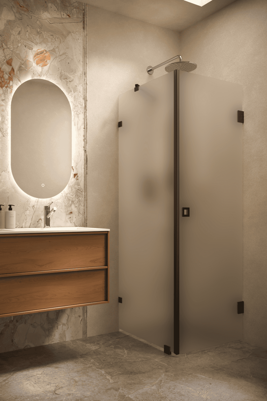 Shower enclosure Hietakari Vetro 540, black fittings, super bright satin glass Shower enclosure Hietakari Vetro 540, black fittings, super bright satin glass