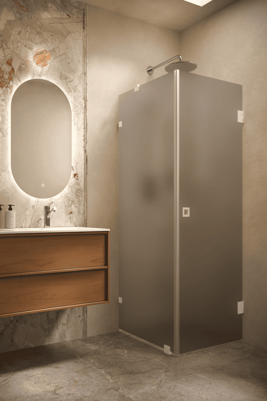 Shower enclosure Hietakari Vetro 540, white fittings, grey satin glass Shower enclosure Hietakari Vetro 540, white fittings, grey satin glass