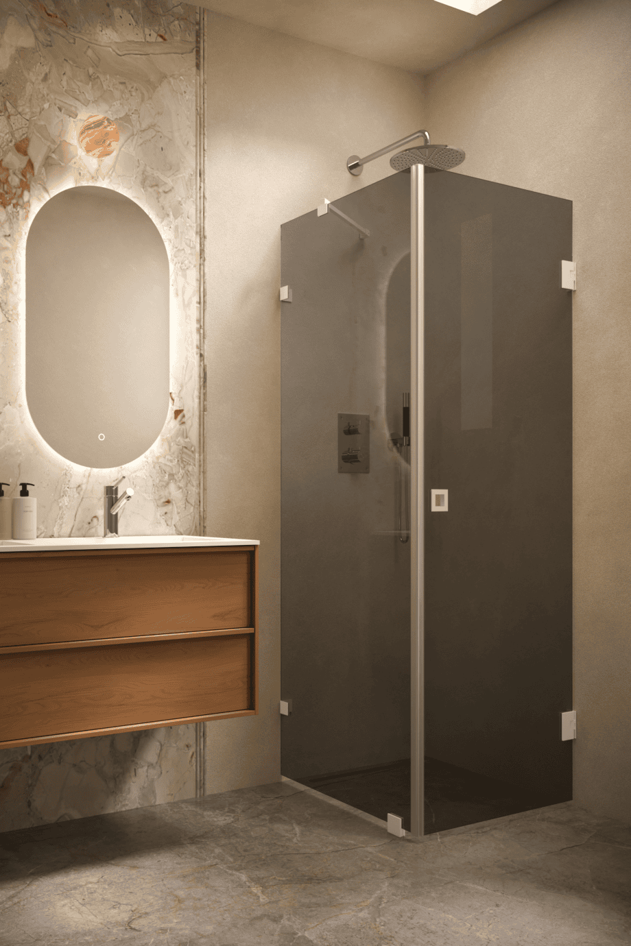 Shower enclosure Hietakari Vetro 540, white fittings, black glass Shower enclosure Hietakari Vetro 540, white fittings, black glass