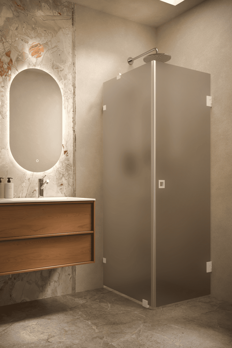 Shower enclosure Hietakari Vetro 540, white fittings, brown satin glass Shower enclosure Hietakari Vetro 540, white fittings, brown satin glass