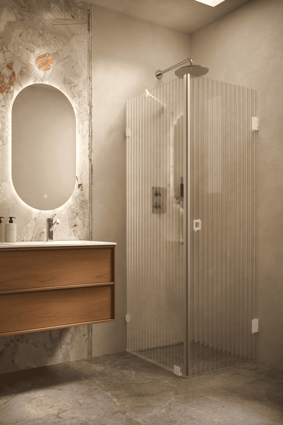 Shower enclosure Hietakari Vetro 540, white fittings, reeded glass Shower enclosure Hietakari Vetro 540, white fittings, reeded glass