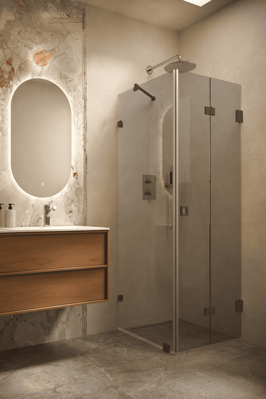 Shower enclosure Hietakari Vetro 541, Cocoa fittings, grey tinted glass Shower enclosure Hietakari Vetro 541, Cocoa fittings, grey tinted glass